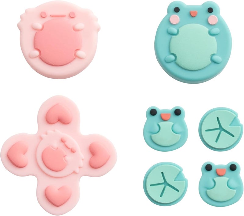 GEEKSHARE Silicone Cross D-Pad Button Caps Set Joystick Cover - ABXY Key Buttons Sticker Compatible with Switch/OLED Joystick - Frog & Axolotl - Image 1